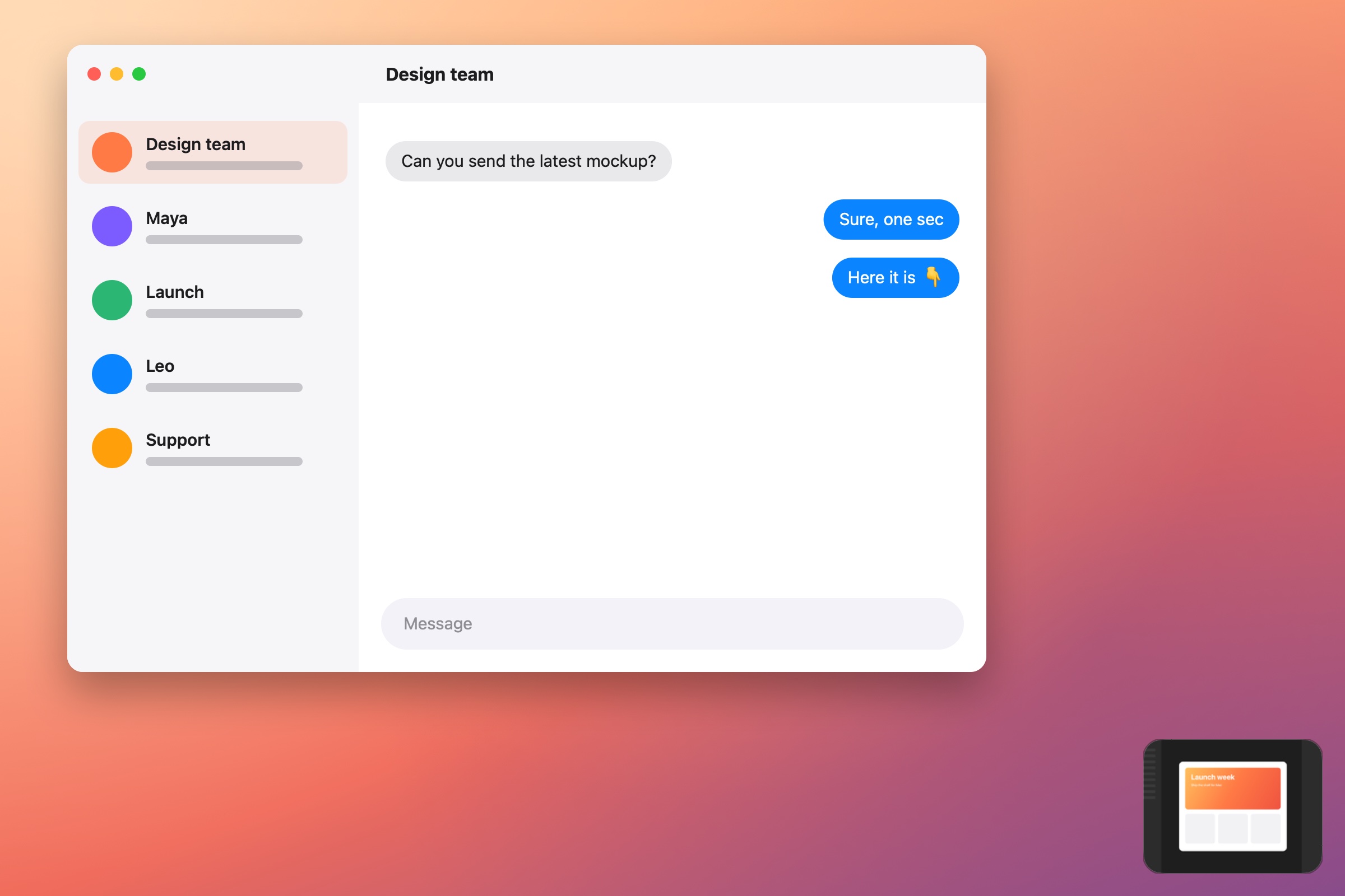 Product illustration of a screenshot entry resting in the corner of a Mac desktop